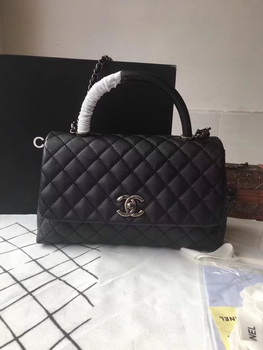 Chanel Classic Black Top Handle Bag Black Original Leather A92292 Silver