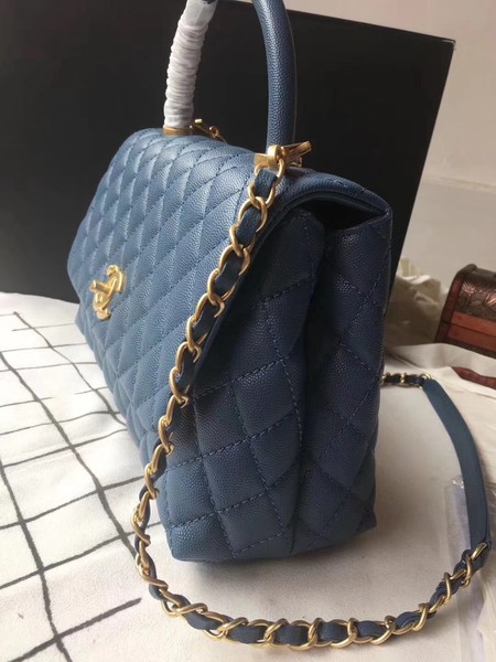 Chanel Classic Top Handle Bag Blue Original Leather A92292 Gold