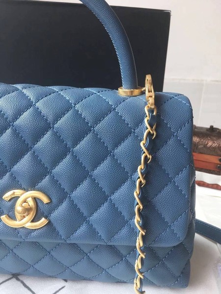 Chanel Classic Top Handle Bag Blue Original Leather A92292 Gold