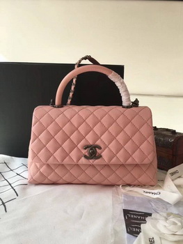 Chanel Classic Top Handle Bag Pink Original Leather A92292 Silver