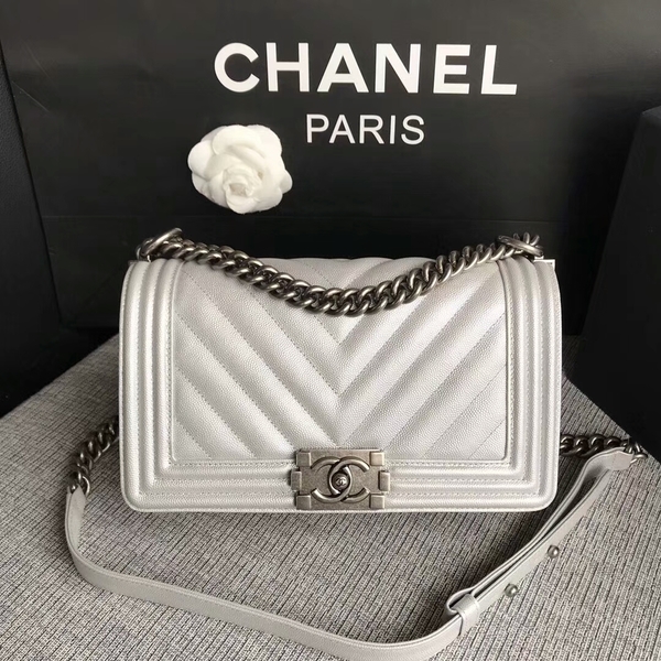 Boy Chanel Original Chevron Leather 67086 White