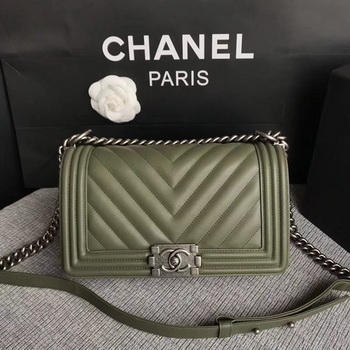 Boy Chanel Flap Bag Original Chevron Leather A67086V Green