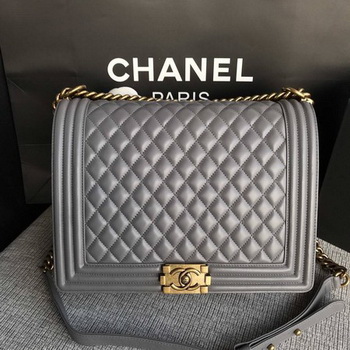 Boy Chanel Flap Shoulder Bag Grey Original Sheepskin Leather A67087 Gold