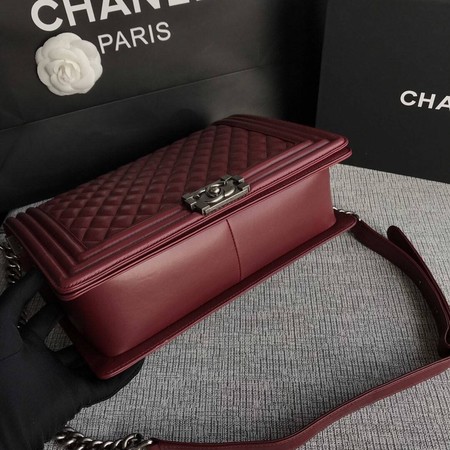 Boy Chanel Flap Shoulder Bag Wine Original Sheepskin Leather A67087 Silver