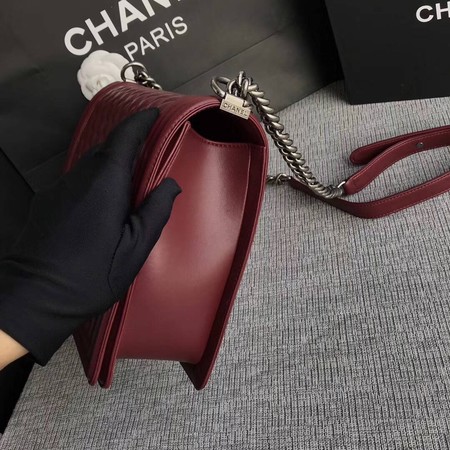 Boy Chanel Flap Shoulder Bag Wine Original Sheepskin Leather A67087 Silver