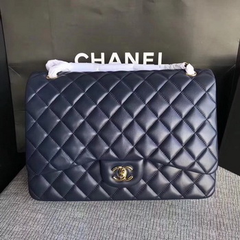 Chanel Maxi Quilted Classic Flap Bag Blue Sheepskin Leather A58601 Gold