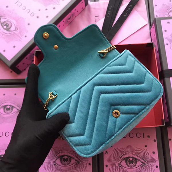 Gucci GG Marmont Velvet Super Mini Bag 476433 SkyBlue