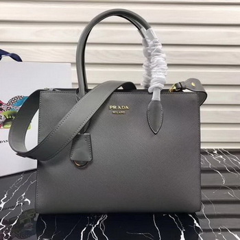 Prada Bibliotheque Medium Saffiano Top-Handle Tote Bag 1BG088 Grey