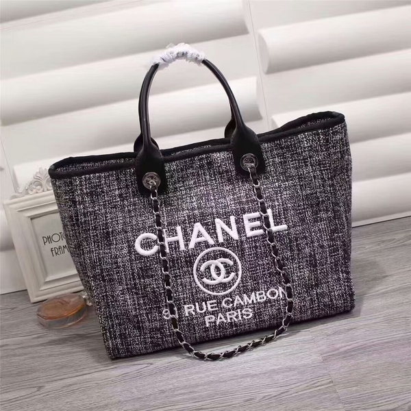 Chanel Canvas Leather Tote Shopping Bag 68047E