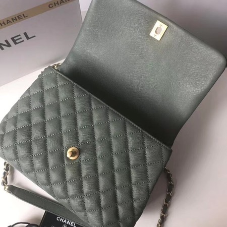 Chanel original Caviar leather flap bag top handle A92991 Blackish green