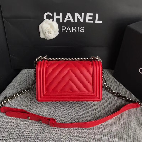 Chanel Le Boy Flap Shoulder Bag Original Calf leather A67085 Bright red silver Buckle