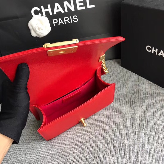 Chanel Le Boy Flap Shoulder Bag Original Caviar Leather P67085 Cherry Gold Buckle