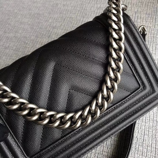 Chanel Le Boy Flap Shoulder Bag Original Caviar Leather P67085 black silver Buckle