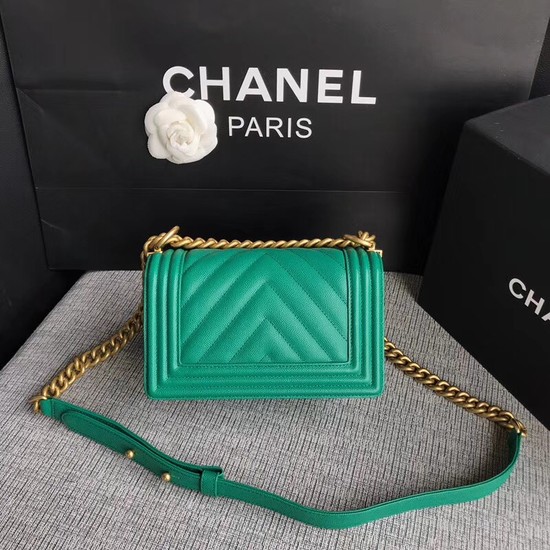 Chanel Le Boy Flap Shoulder Bag Original Caviar Leather P67085 green Gold Buckle