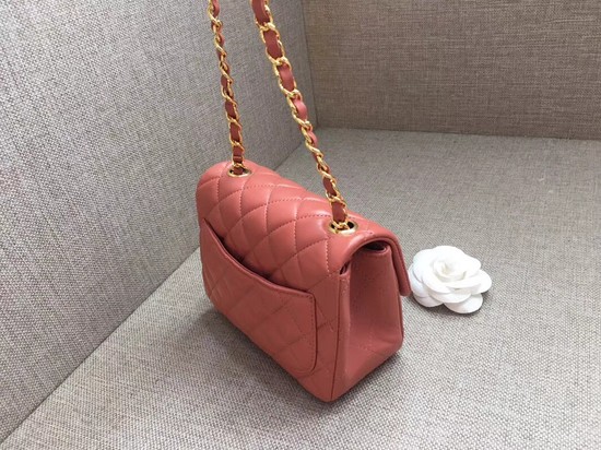 Chanel Classic MINI Flap Bag original Sheepskin Leather A1115 pink gold chain