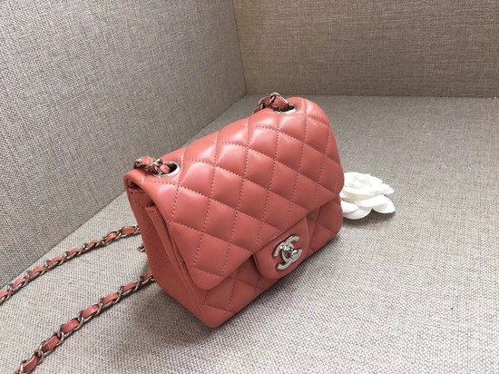 Chanel Classic MINI Flap Bag original Sheepskin Leather A1115 pink silver chain