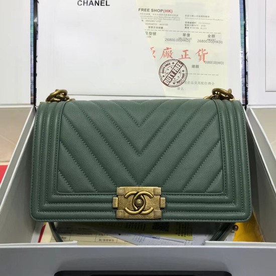 Chanel Leboy Original caviar leather Shoulder Bag V67086 green gold chain