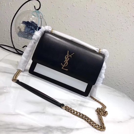 SAINT LAURENT Monogram Sunset medium leather cross-body bag 8001 Black&white