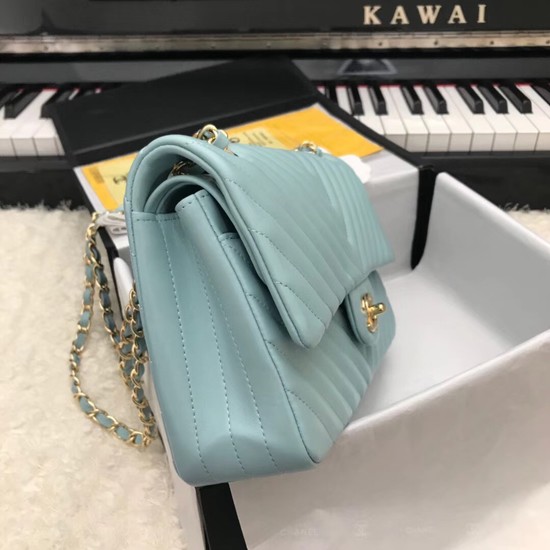 Chanel Classic original Sheepskin Leather Shoulder Bag 1112V Sky blue gold chain