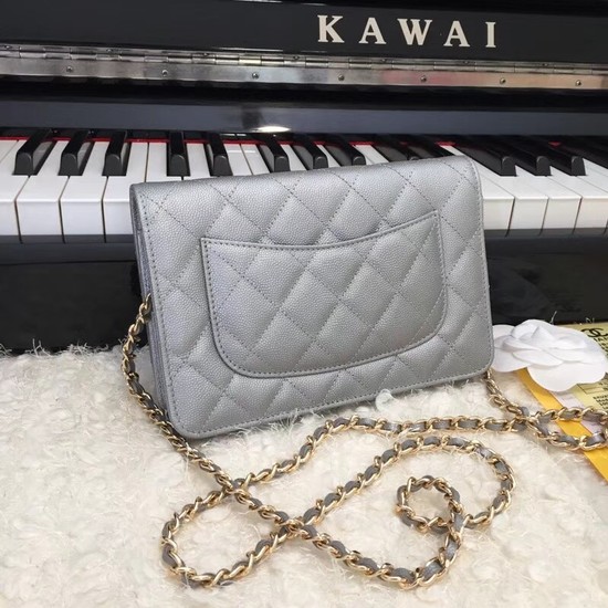 Chanel WOC Original Caviar Leather Flap cross-body bag CF33814 Silver gray Gold chain