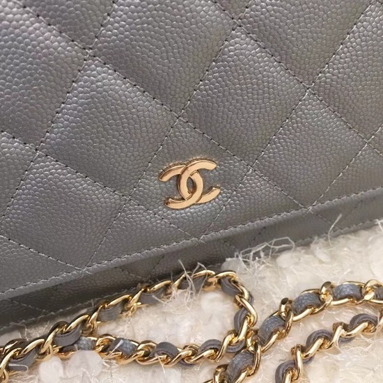 Chanel WOC Original Caviar Leather Flap cross-body bag CF33814 Silver gray Gold chain