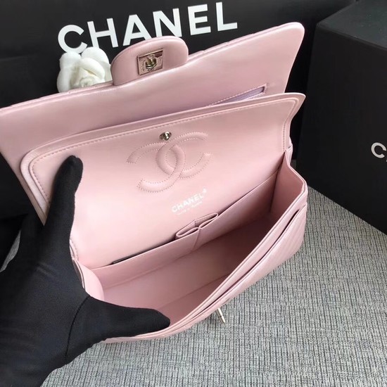 Chanel Classic original Sheepskin Leather Shoulder Bag 1112V pink silver chain