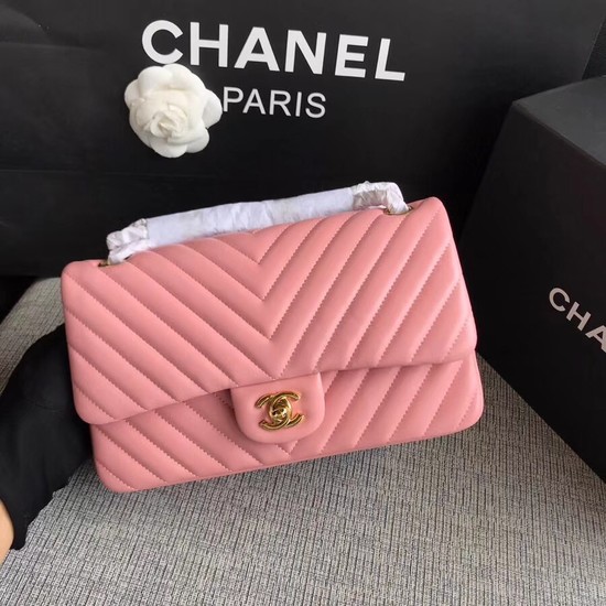 Chanel Flap Shoulder Bag Original sheepskin Leather 1112V Cherry Pink gold chain