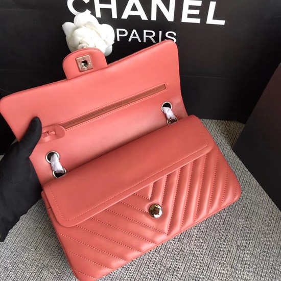 Chanel Flap Original Lambskin Leather Shoulder Bag 1112V watermelon red silver chain