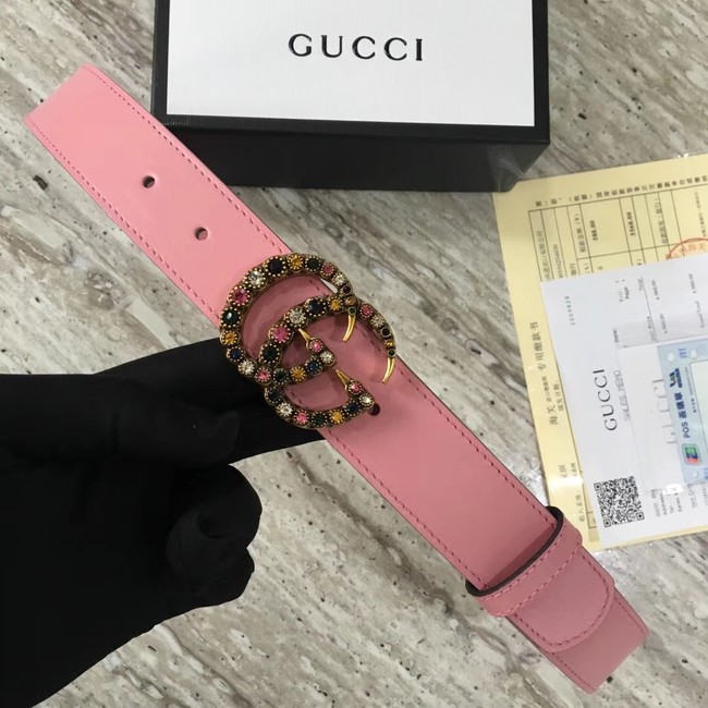 Gucci Leather belt with crystal Double G buckle 480199 pink