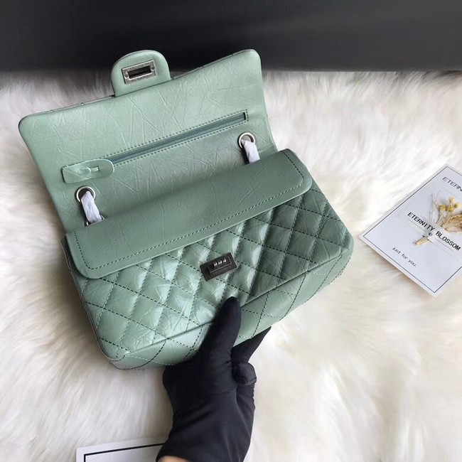 Chanel Flap Original Cowhide Leather 30225 green Silver chain