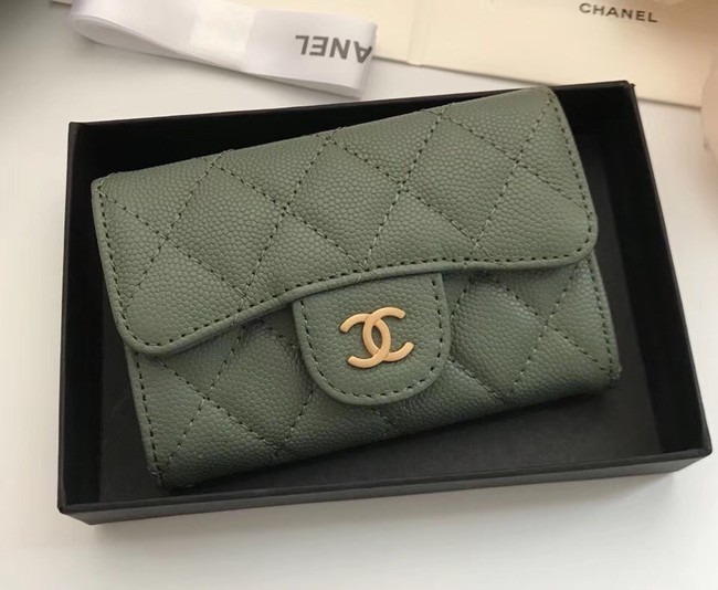 Chanel Classic Card Holder A31504 green gold-Tone Metal