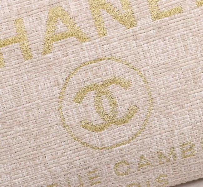 Chanel Canvas Shopping Bag Calfskin & Silver-Tone Metal A23556 creamy