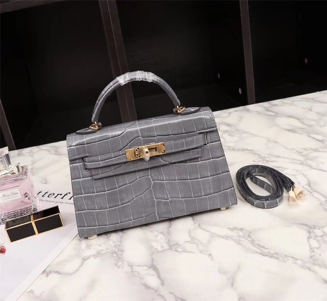 Hermes Kelly 19cm Tote Bag crocodile Leather KL19 grey