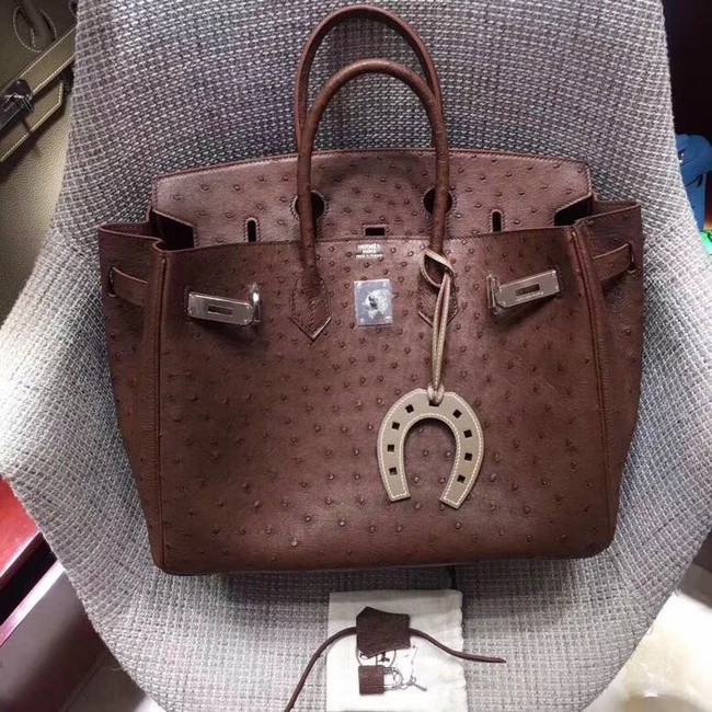 Hermes Real ostrich leather birkin bag BK35 Chocolates