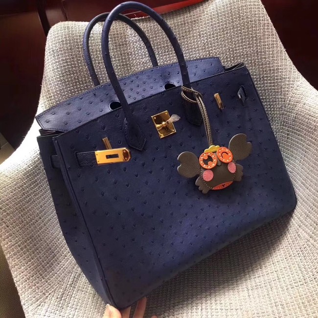 Hermes Real ostrich leather birkin bag BK35 dark blue