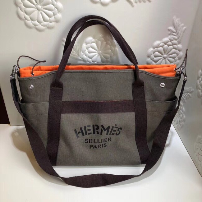 Hermes Canvas Shopping Bag H0734 Khaki