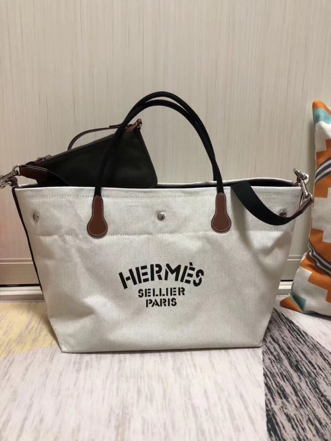 Hermes Canvas Shopping Bag H0734 white