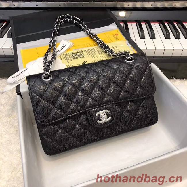 Chanel Small Classic Handbag Grained Calfskin & silver-Tone Metal A01113 black