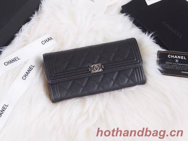 BOY CHANEL Flap Wallet A80286 black silver-Tone Metal