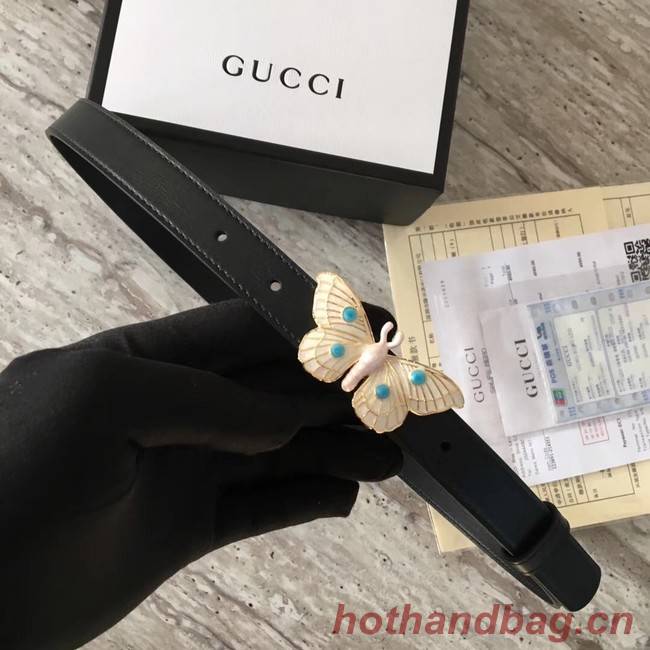 Gucci leather belt with butterfly A409418 Black