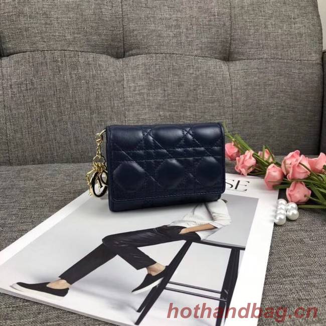 LADY DIOR LOTUS WALLET CANNAGE LAMBSKIN S0200 dark blue