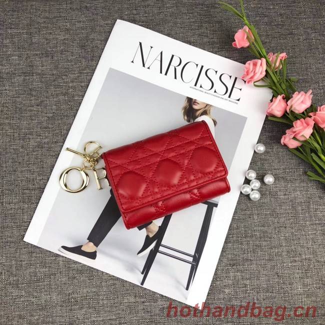 LADY DIOR LOTUS WALLET CANNAGE LAMBSKIN S0200 red