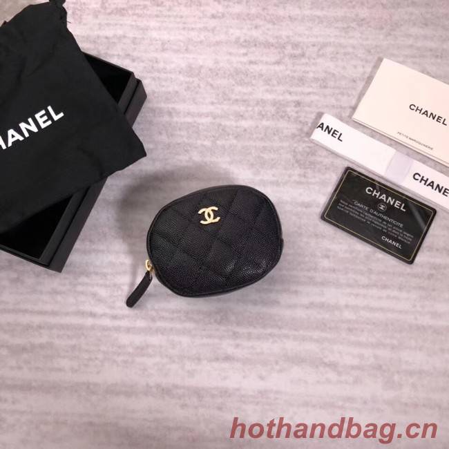 Chanel Coin Purse Metallic Grained Lambskin & Gold-Tone Metal A68995 black