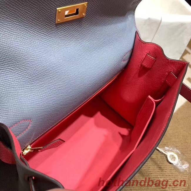 Hermes Kelly 28cm Shoulder Bags Epsom Leather KL28 blue&Pink