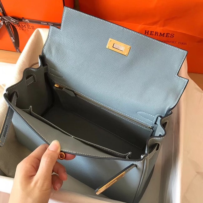 Hermes original Togo leather kelly bag KL320 light blue