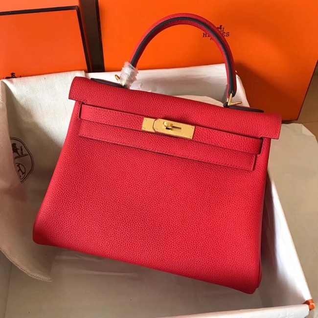 Hermes original Togo leather kelly bag KL320 red