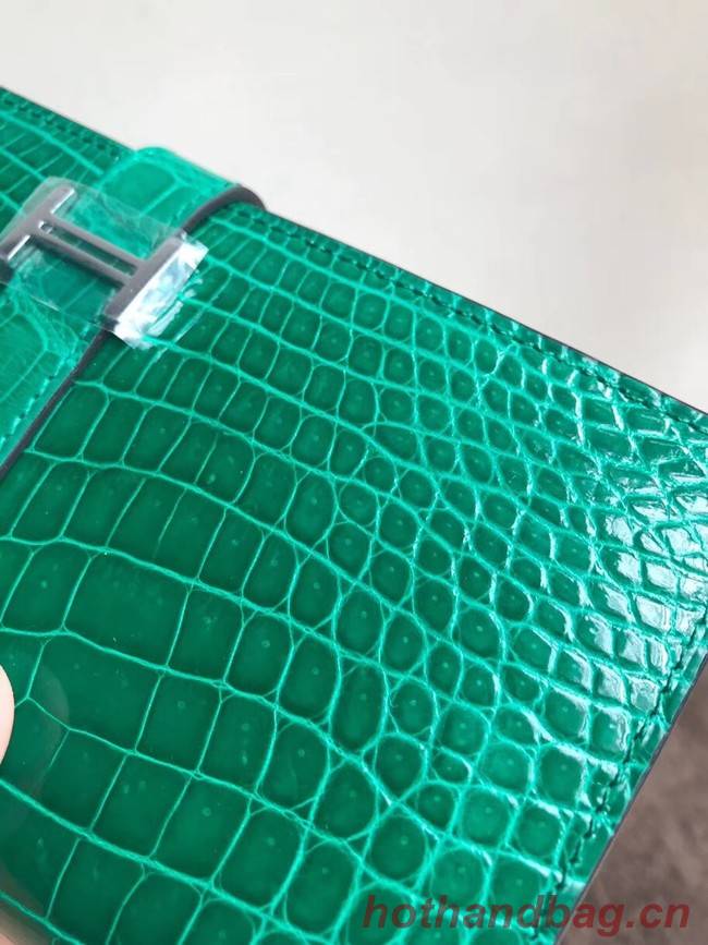 Hermes 100% genuine crocodile leather kelly Wallet 33569 green