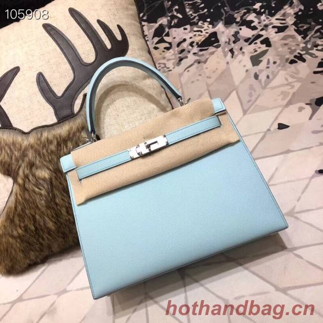 Hermes original Kelly Epsom Leather KL32 light blue Silver hardware