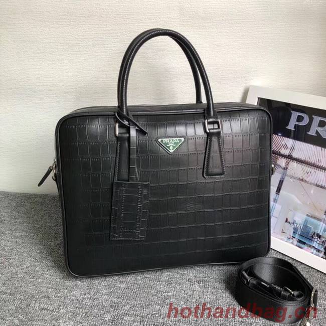 Prada Crocodile Leather Briefcase 2VE368 black