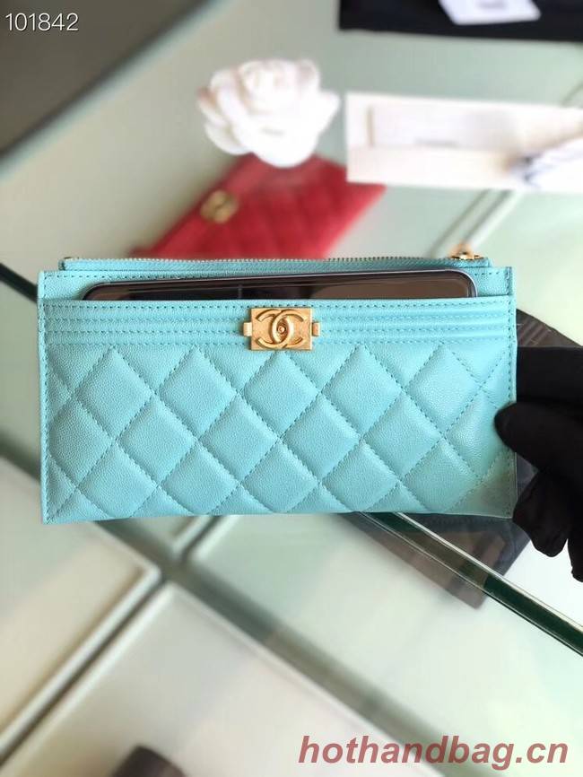 Chanel boy chanel pouch Calfskin & Gold-Tone Metal A81254 sky blue